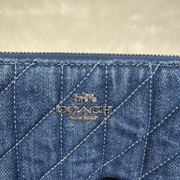 Coach Medium Id Zip Wallet With Quilting In Denim & Leather CAP29 NWT - Picture 3 of 7